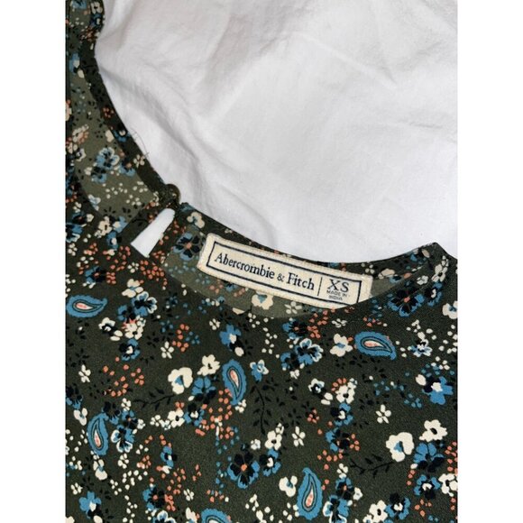 Abercrombie & Fitch Black & Blue Floral Long Sleeve Tunic Border Women's Dress S - Picture 6 of 10